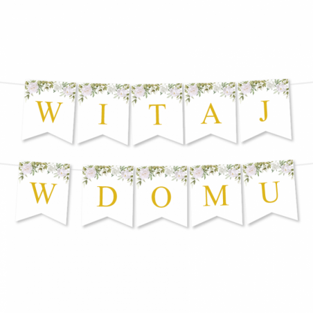 Girlanda Witaj w Domu - Proste Litery Biała Piwonia