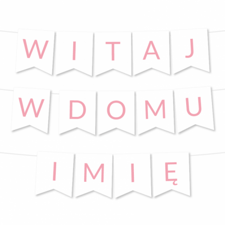 Girlanda Witaj w Domu Imię - Proste Litery Jasny Róż