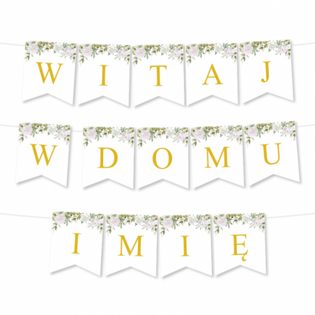 Girlanda Witaj w Domu Imię - Proste Litery Biała Piwonia