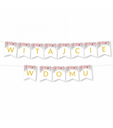 Girlanda Witajcie w Domu - Kwiaty Różowe