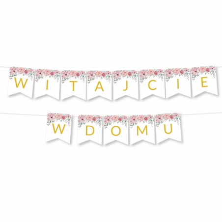 Girlanda Witajcie w Domu - Kwiaty Różowe