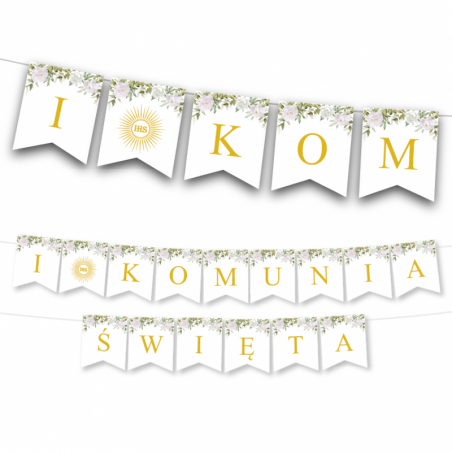 Girlanda I Komunia Święta - Biała Piwonia
