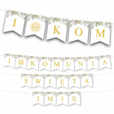 Girlanda I Komunia Święta Imię - Biała Piwonia