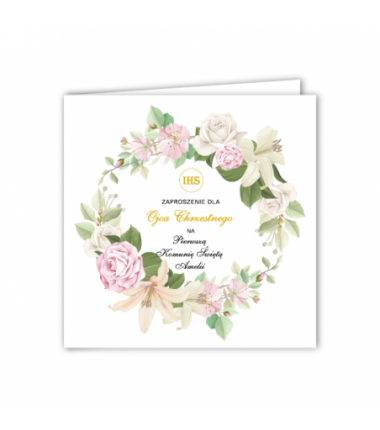Zaproszenie na KOMUNIĘ ŚWIĘTĄ dla OJCA CHRZESTNEGO + IMIĘ dziecka - letnie PERSONALIZOWANE