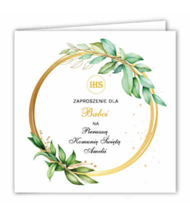 Zaproszenie na KOMUNIĘ ŚWIĘTĄ dla BABCI - Liście na Kole PERSONALIZOWANE - 1 sztuka
