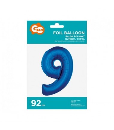 Balon foliowy Cyfra 9 - 92 cm - Niebieski granatowy