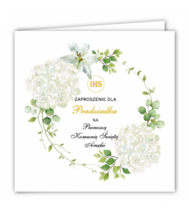 Zaproszenie na KOMUNIĘ ŚWIĘTĄ dla PRADZIADKA - Biała Hortensja PERSONALIZOWANE - 1 sztuka