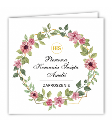 Zaproszenie na KOMUNIĘ ŚWIĘTĄ - Geometryczny Róż PERSONALIZOWANE - 10 sztuk