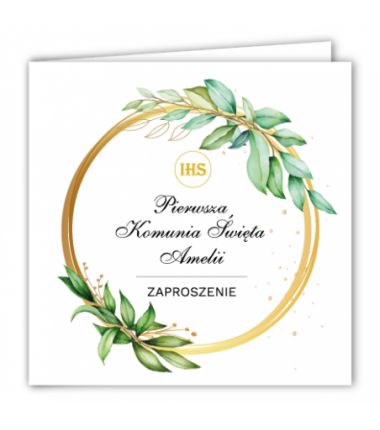 Zaproszenie na KOMUNIĘ ŚWIĘTĄ - Liście na Kole PERSONALIZOWANE - 10 sztuk