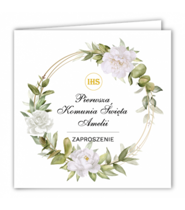 Zaproszenie na KOMUNIĘ ŚWIĘTĄ - Biała Piwonia PERSONALIZOWANE - 10 sztuk