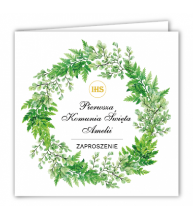 Zaproszenie na KOMUNIĘ ŚWIĘTĄ - Paprotka PERSONALIZOWANE - 10 sztuk