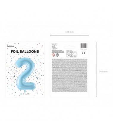 Balon foliowy Cyfra 2 - 86 cm - Jasny niebieski