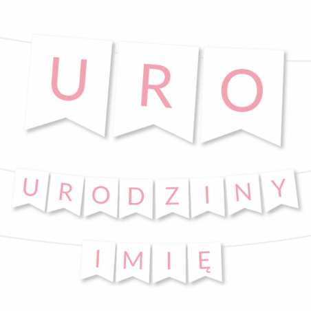 Girlanda  URODZINY + IMIĘ - jasny różowy