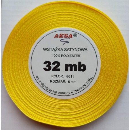 Wstążka satynowa - tasiemka satynowa 6mm/32mb - 8011 żółty AKSA