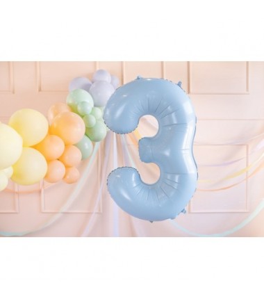Balon foliowy Cyfra 3 - 72 cm - Jasny niebieski