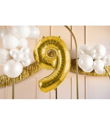 Balon foliowy Cyfra 9 - 72 cm Jasny złoty