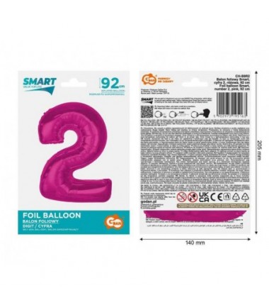 Balon foliowy Cyfra 2 - 92 cm - Różowy