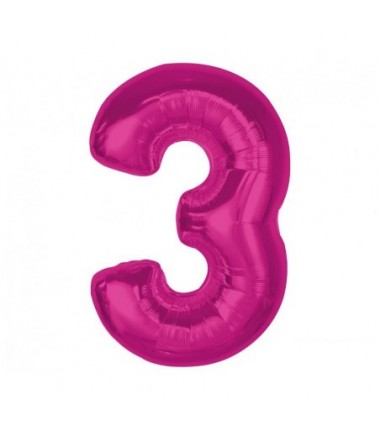 Balon foliowy Cyfra 3 - 92 cm - Różowy