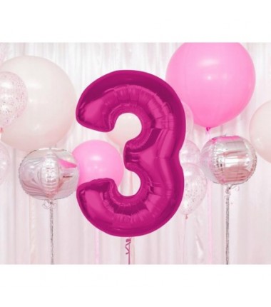 Balon foliowy Cyfra 3 - 92 cm - Różowy