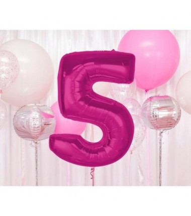 Balon foliowy Cyfra 5 - 92 cm - Różowy