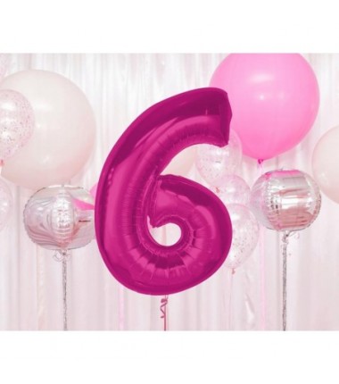 Balon foliowy Cyfra 6 - 92 cm - Różowy