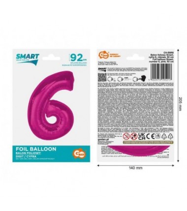 Balon foliowy Cyfra 6 - 92 cm - Różowy