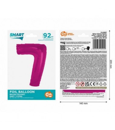 Balon foliowy Cyfra 7 - 92 cm - Różowy