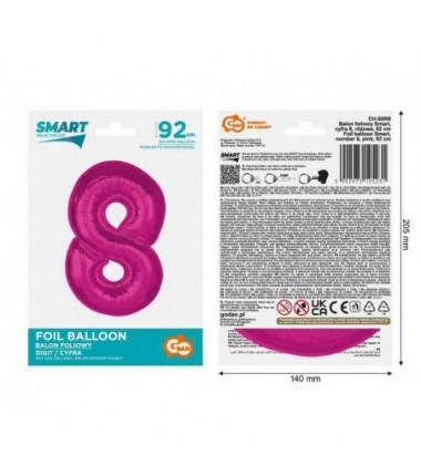 Balon foliowy Cyfra 8 - 92 cm - Różowy