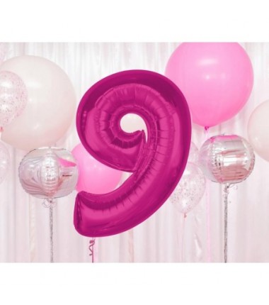 Balon foliowy Cyfra 9 - 92 cm - Różowy