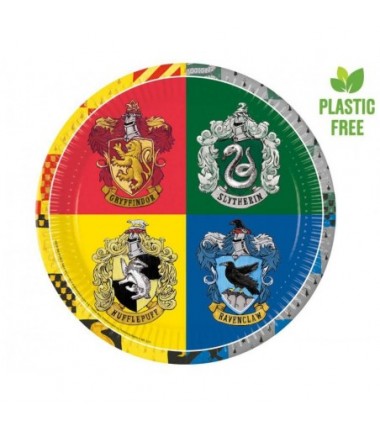 Talerzyki papierowe Harry Potter Hogwarts Houses - 23 cm - 8 sztuk (plastic-free)