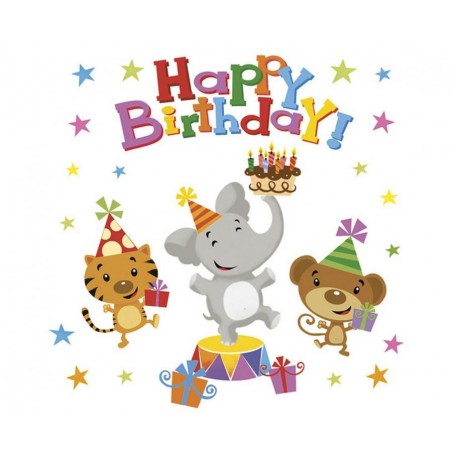 Serwetki papierowe Happy Birthday Animals - Zwierzęta, urodziny - 20 sztuk