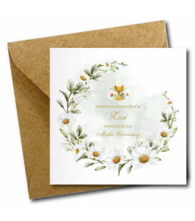 Zaproszenie na KOMUNIĘ ŚWIĘTĄ dla MATKI CHRZESTNEJ + IMIĘ dziecka - MARGARETKI PERSONALIZOWANE