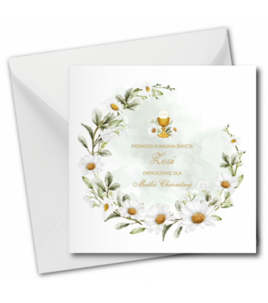 Zaproszenie na KOMUNIĘ ŚWIĘTĄ dla MATKI CHRZESTNEJ + IMIĘ dziecka - MARGARETKI PERSONALIZOWANE