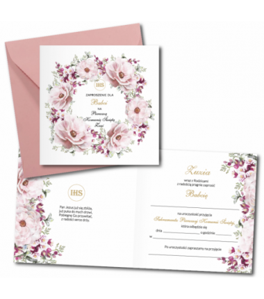 Zaproszenie na KOMUNIĘ ŚWIĘTĄ dla BABCI + IMIĘ dziecka - SARENKA 2 PERSONALIZOWANE