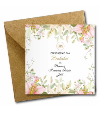 Zaproszenie na KOMUNIĘ ŚWIĘTĄ dla PRABABCI + IMIĘ dziecka - LILIA NAROŻNIK PERSONALIZOWANE