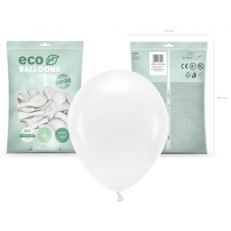 Balony Eco 30 cm pastelowe białe White - 100 sztuk