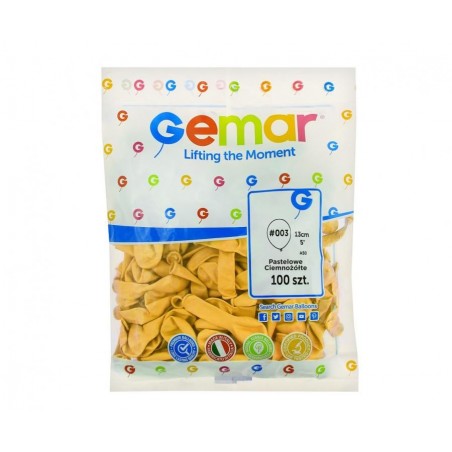 Balony Gemar 13 cm - 5" - pastelowe ciemnożółte Yellow A50/03 - 100 sztuk