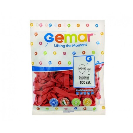 Balony Gemar 13 cm - 5" - pastelowe czerwone Red A50/045 - 100 sztuk