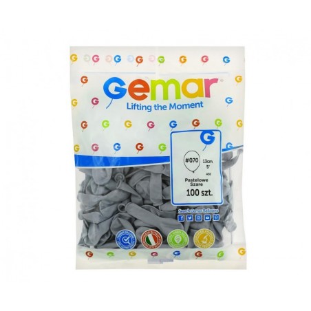 Balony Gemar 13 cm - 5" - pastelowe szare Grey A50/70 - 100 sztuk
