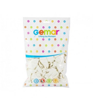Balony Gemar 26 cm - 10" - pastelowy biały white G90/01 - 100 sztuk