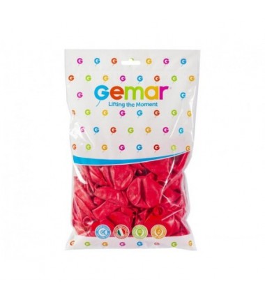 Balony Gemar 30 cm - 12" -  pastelowe czerwone Red G110/005 - 100 sztuk
