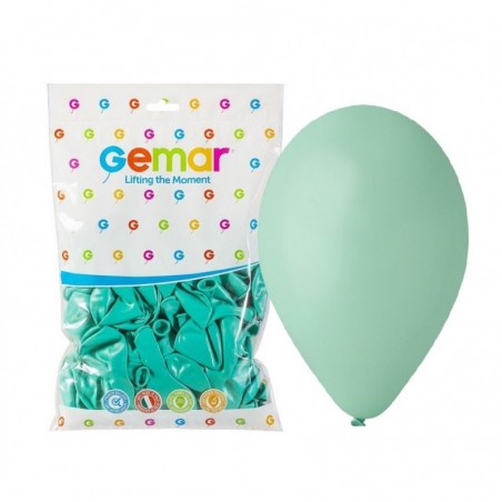 Balony Gemar 30 cm - 12" - pastelowe turkusowo-zielone (macaron) Aquamarine G110/050 - 100 sztuk