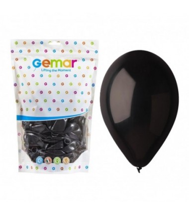 Balony Gemar 33 cm - 13" - pastelowe czarne Black G120/014 - 50 sztuk