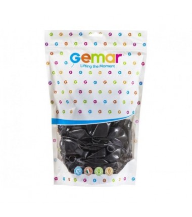 Balony Gemar 33 cm - 13" - pastelowe czarne Black G120/014 - 50 sztuk