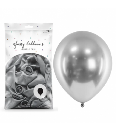 Balony Glossy 30 cm srebrny - 50 sztuk