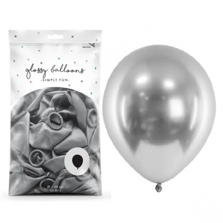 Balony Glossy 30 cm srebrny - 50 sztuk