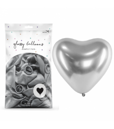 Balony Glossy Serca 30 cm srebrny - 50 sztuk