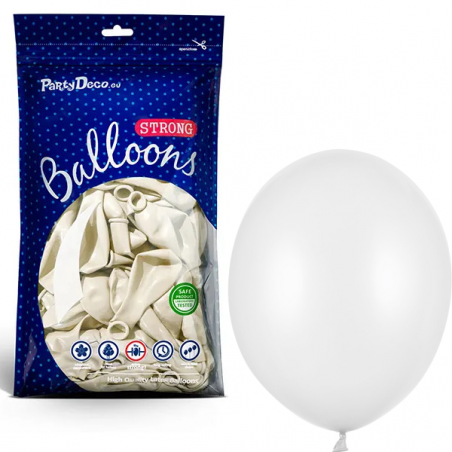 Balony metaliczne Strong 12 cm białe błyszczące Metallic Pure White - 100 sztuk