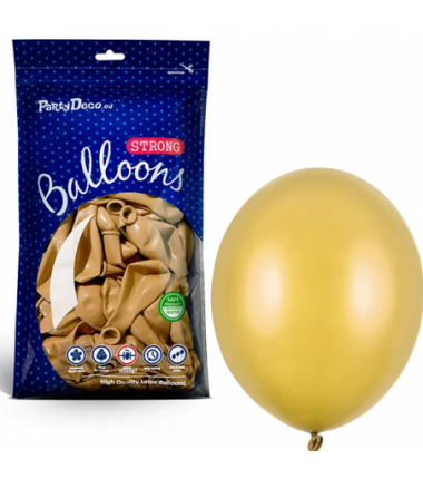 Balony metaliczne Strong 23 cm złote błyszczące Metallic Gold - 100 sztuk