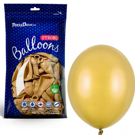 Balony metaliczne Strong 23 cm złote błyszczące Metallic Gold - 100 sztuk